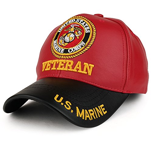 Trendy Apparel Shop U.S. Military Veteran Seal 3D Embroidered PU Leather Adjustable Baseball Cap