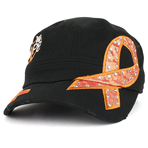 Trendy Apparel Shop Hope Leukemia Cancer Awareness Orange Ribbon Embroidered Flat Top Cap
