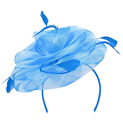 Trendy Apparel Shop Checkered Mesh Swirl Flower Feather Fascinator Headpiece
