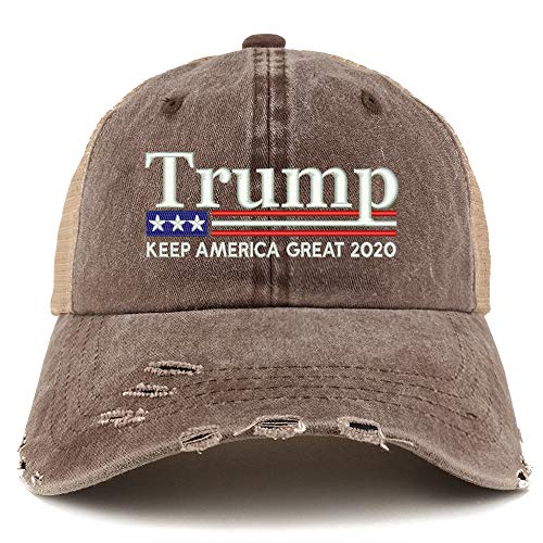 Trendy Apparel Shop Trump Keep America Great 2020 Flag Frayed Bill Trucker Cap