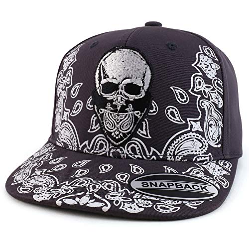 Trendy Apparel Shop Paisley Bandana Skull Embroidered Flatbill Baseball Cap