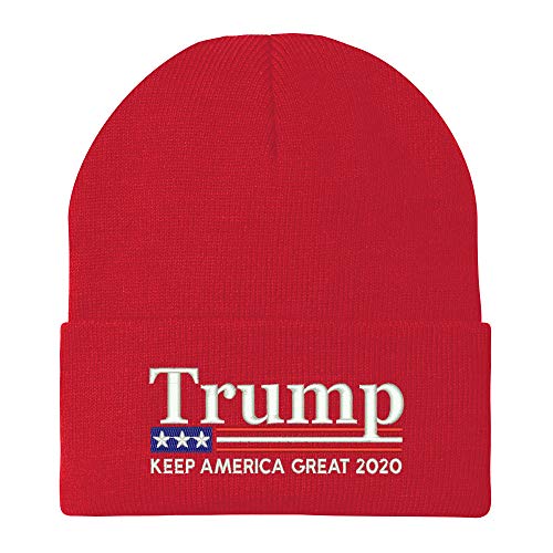 Trendy Apparel Shop Trump Keep America Great 2020 USA Flag Embroidered Winter Knitted Long Beanie