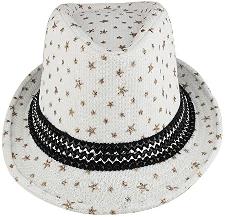 Trendy Apparel Shop Kid's Glitter Star Print Fedora Hat with Metallic Hat Band