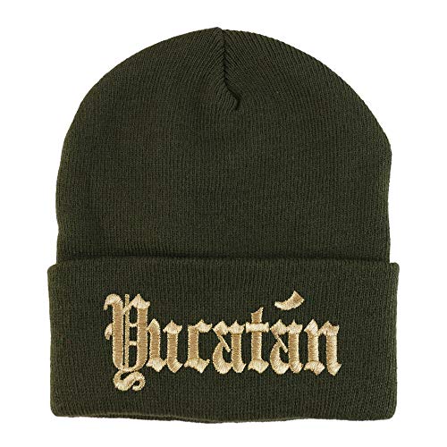 Trendy Apparel Shop Old English Yucatan Gold Embroidered Acrylic Knit Beanie Cap