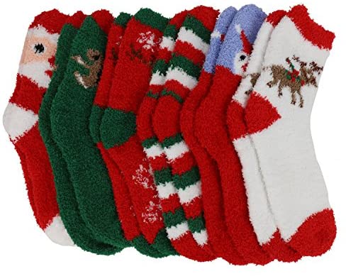 Trendy Apparel Shop Soft Warm Assorted Christmas Winter 6 Pairs Fuzzy Socks - XMAS