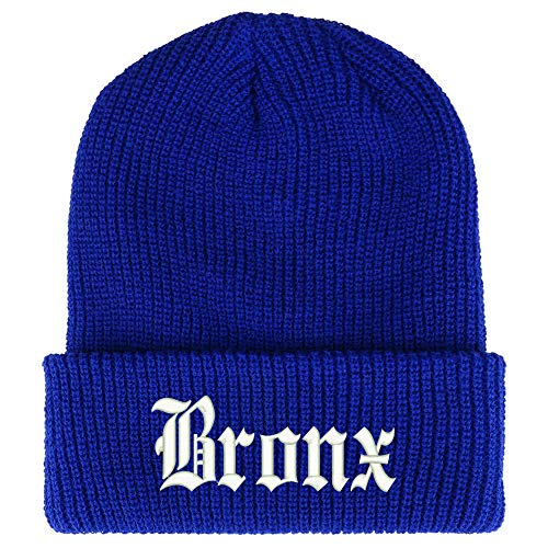 Trendy Apparel Shop Old English Font Bronx City Embroidered Ribbed Cuff Knit Beanie