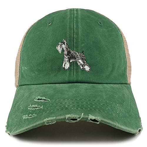 Trendy Apparel Shop Miniature Schnauzer Dog Embroidered Frayed Bill Trucker Mesh Back Cap