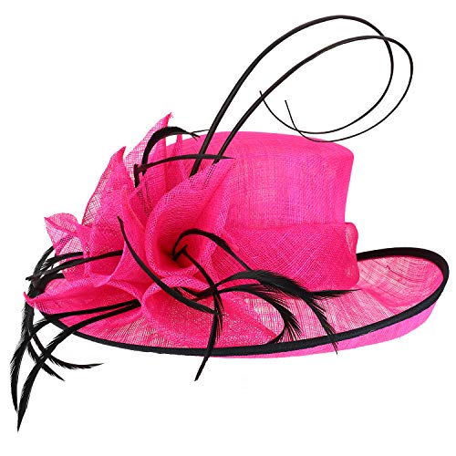 Trendy Apparel Shop Women's Feather Quill Decorated Flower Wide Brim Sinamay Hat