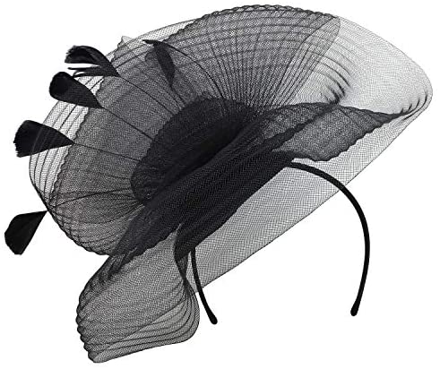 Trendy Apparel Shop Ladies Feather Trimmed Sinamay Mesh Bow Fascinator Headband