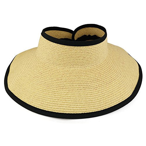 Trendy Apparel Shop Womens Roll Up Paper Braid Straw Toyo Large Visor Hat