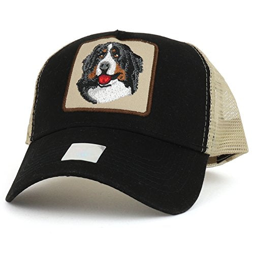 Trendy Apparel Shop Bernese Mountain Dog Embroidered Mesh Back Cotton Trucker Cap