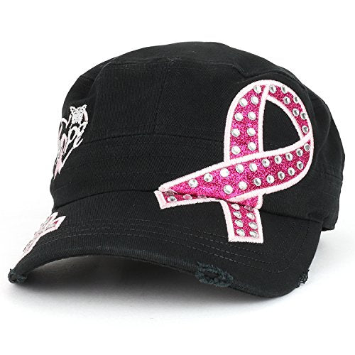 Trendy Apparel Shop Hope Breast Cancer Awareness Pink Ribbon Embroidered Flat Top Style Army Cap