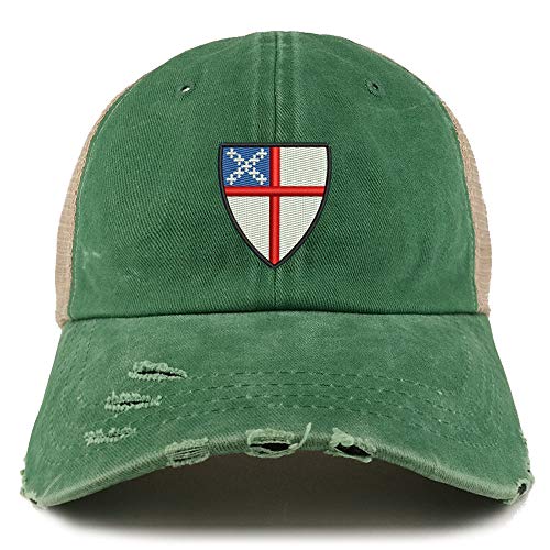 Trendy Apparel Shop Episcopal Shield Pigment Dyed Mesh Back Frayed Bill Cap
