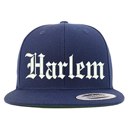 Trendy Apparel Shop Old English Font Harlem City Embroidered Flat Bill Cap