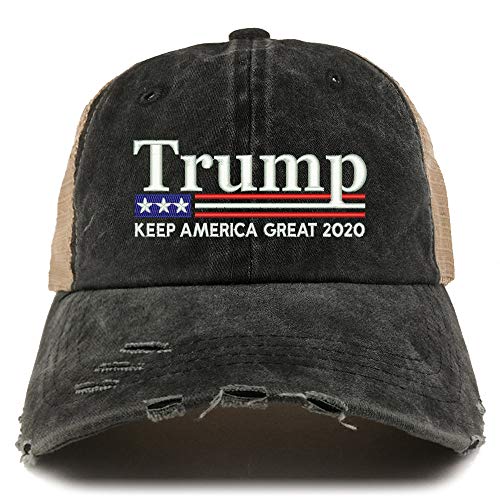 Trendy Apparel Shop Trump Keep America Great 2020 Flag Frayed Bill Trucker Cap