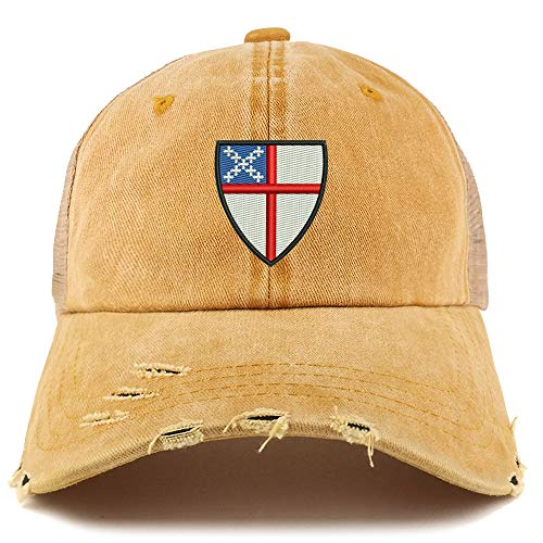 Trendy Apparel Shop Episcopal Shield Pigment Dyed Mesh Back Frayed Bill Cap