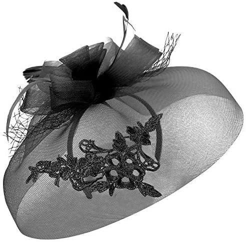 Trendy Apparel Shop Horsehair Lace Overlay Fascinator with Flower Loops Mesh Net