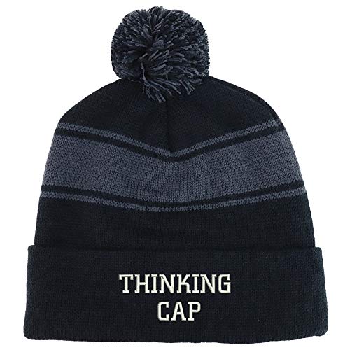 Trendy Apparel Shop Thinking Cap Two Tone Pom Striped Long Beanie Hat