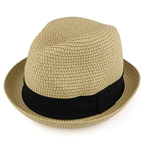 Trendy Apparel Shop Mens Summer Tweed Fedora Hat with Paper Straw Braid