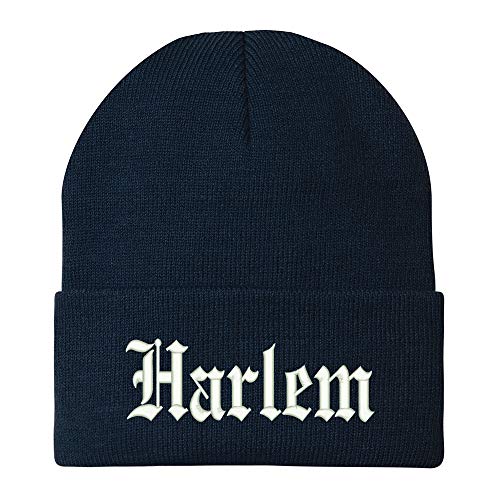 Trendy Apparel Shop Old English Font Harlem City Embroidered Winter Long Cuff Beanie