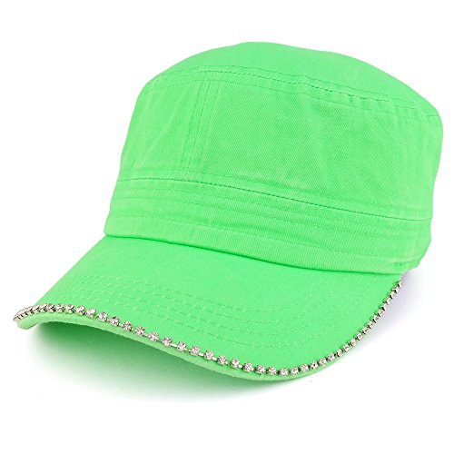 Trendy Apparel Shop Cubic Stud Castro Cadet Flat Top Style Adjustable Cotton Cap Hat