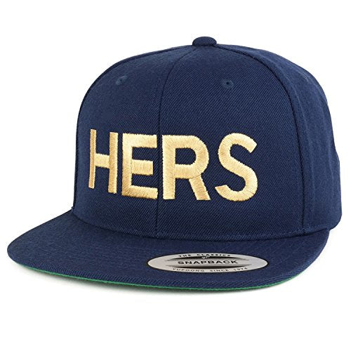 Trendy Apparel Shop Hers Gold Embroidered Flat Bill Structured Baseball Cap