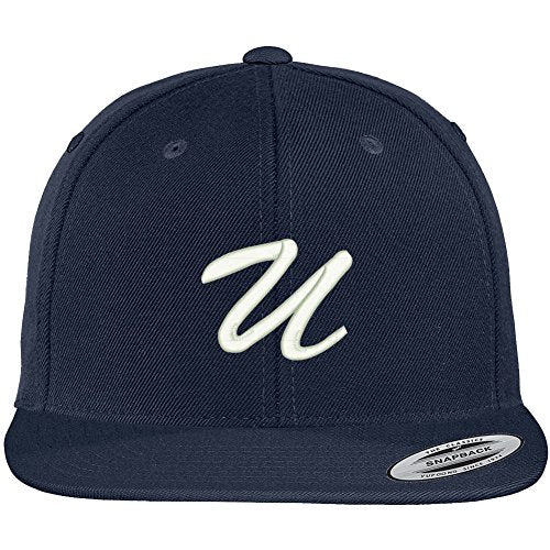 Trendy Apparel Shop Letter U Brushed Script Embroidered Flat Bill Snapback Baseball Cap