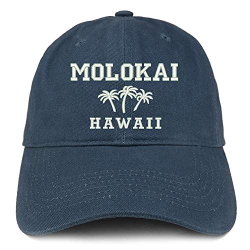 Trendy Apparel Shop Molokai Hawaii and Palm Tree Embroidered Brushed Cap