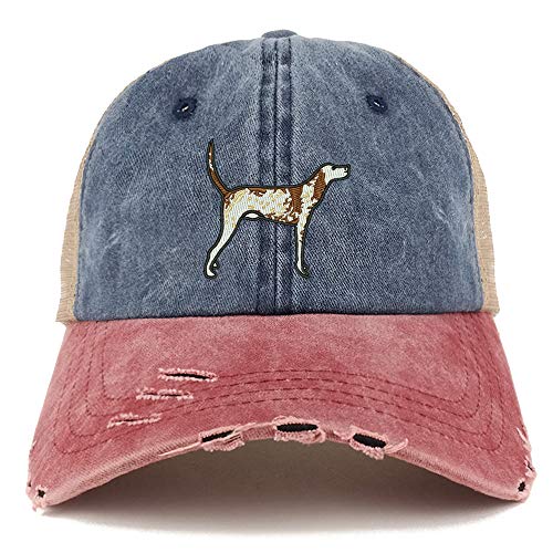 Trendy Apparel Shop Pointer Dog Embroidered Frayed Bill Trucker Mesh Back Cap
