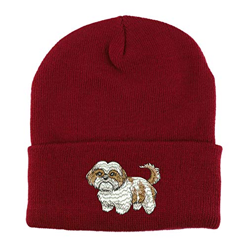 Trendy Apparel Shop Shih Tzu Embroidered Winter Long Cuff Beanie