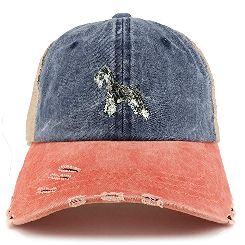 Trendy Apparel Shop Miniature Schnauzer Dog Embroidered Frayed Bill Trucker Mesh Back Cap