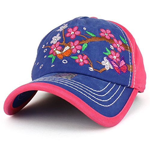 Trendy Apparel Shop Cherry Blossom Embroidered Stitch Multi Color Baseball Cap