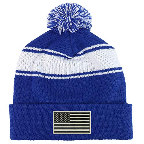 Trendy Apparel Shop Grey American Flag Two Tone Pom Striped Long Beanie Hat