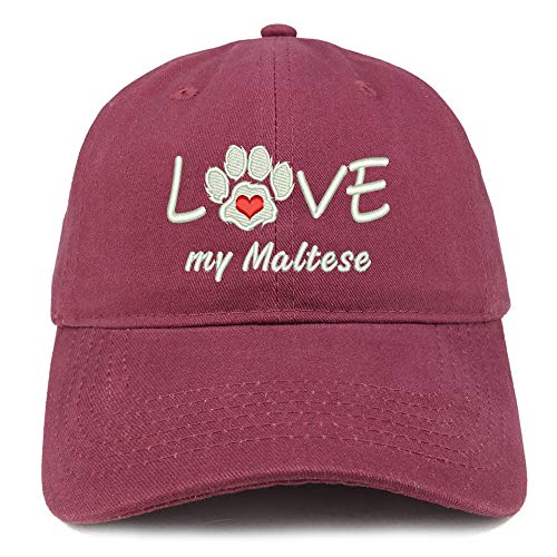 Trendy Apparel Shop I Love My Maltese Embroidered Soft Crown 100% Brushed Cotton Cap