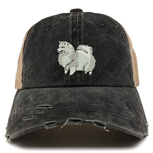 Trendy Apparel Shop Spitz Dog Embroidered Frayed Bill Trucker Mesh Back Cap
