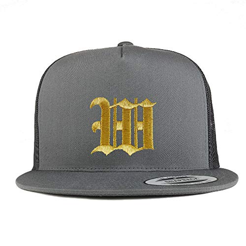 Trendy Apparel Shop Old English Gold W Embroidered 5 Panel Flatbill Trucker Mesh Cap