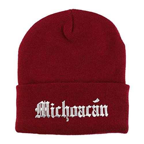 Trendy Apparel Shop Old English Michoacan White Embroidered Acrylic Knit Beanie Cap