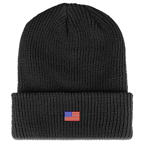Trendy Apparel Shop US American Flag Small Embroidered Ribbed Cuffed Knit Beanie