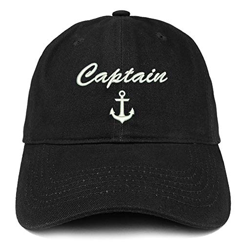 Trendy Apparel Shop Captain Anchor Script Embroidered Soft Crown 100% Brushed Cotton Cap
