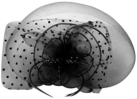 Trendy Apparel Shop Horsehair Beaded Fascinator with Polka Dot Mesh Feather Net