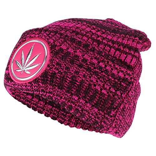 Trendy Apparel Shop Marijuana Leaf High Frequency Patch Winter Cuff Beanie Hat