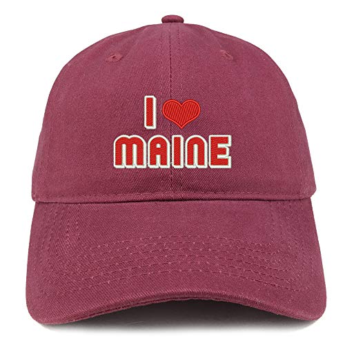 Trendy Apparel Shop I Love Maine Embroidered Soft Crown 100% Brushed Cotton Cap