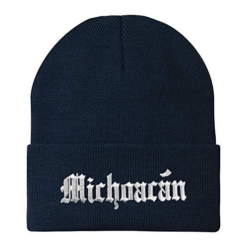 Trendy Apparel Shop Old English Michoacan White Embroidered Acrylic Knit Beanie Cap