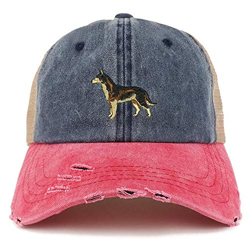 Trendy Apparel Shop Dark German Shepherd Dog Embroidered Frayed Bill Trucker Mesh Back Cap