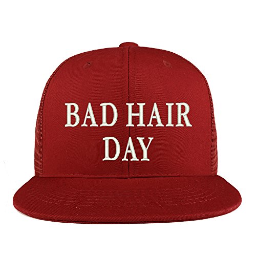 Trendy Apparel Shop Bad Hair Day Embroidered Cotton Flat Bill Mesh Back Trucker Cap