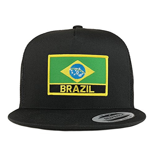 Trendy Apparel Shop Brazil Flag 5 Panel Flatbill Trucker Mesh Snapback Cap