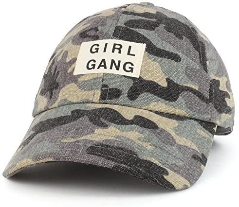 Trendy Apparel Shop Girl Gang Verbiage Center Camouflage Cotton Baseball Cap - Green