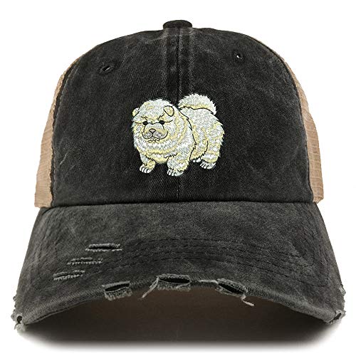 Trendy Apparel Shop Chow Chow Dog Embroidered Frayed Bill Trucker Mesh Back Cap