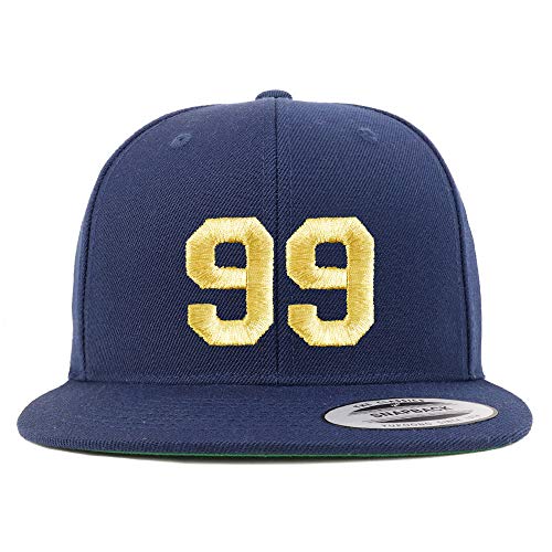 Trendy Apparel Shop Number 99 Gold Thread Flat Bill Snapback Baseball Cap