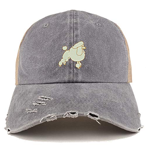 Trendy Apparel Shop Poodle Dog Embroidered Frayed Bill Trucker Mesh Back Cap